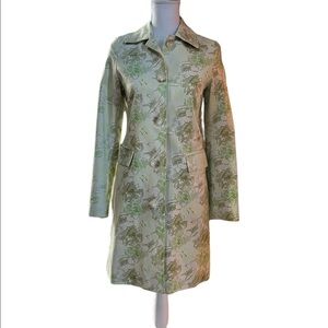 OLD NAVY WOMENS GREEN& TAN FLORAL PATTERN FITTED TRENCH COAT SIZE XS
